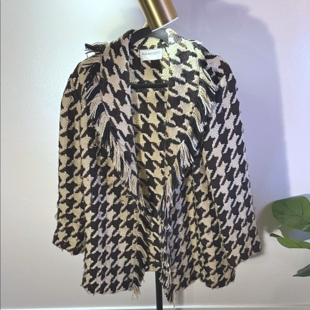 Chicos jacket heavyweight fringe houndstooth western style beth dutton size M/L